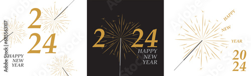 happy new year 2024 greeting cards set, vector illustration 
