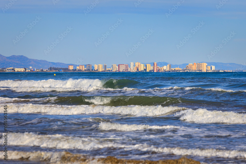 Beautiful scenery of the Playa de las Arenas beach of Valencia, Spain