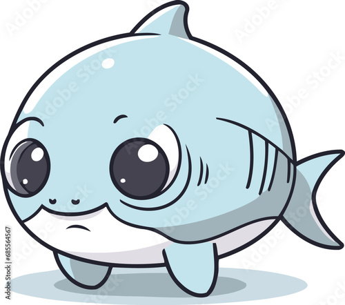 Cute little shark cartoon character vector illustration cute fish