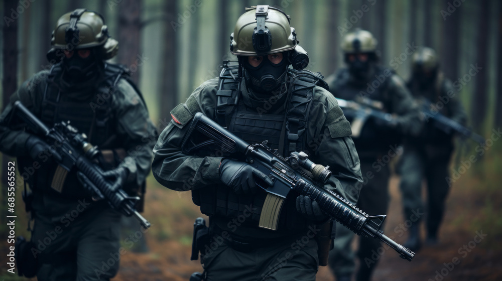 Group of special forces soldiers on the move Group of special forces soldiers on the move