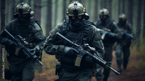 Group of special forces soldiers on the move