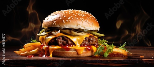 Yummy burger with cheese an...