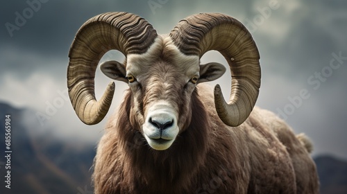 Close-up of a mountain goat ram.