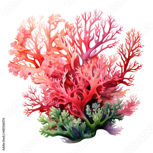 watercolor Seaweed algae and corals