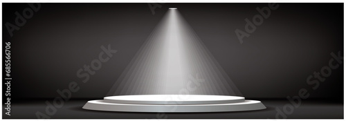 wide round podium illuminated with spotlight, vector background