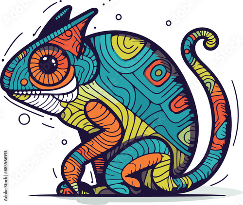 Hand drawn vector illustration of a cute cartoon chameleon isolated on white background