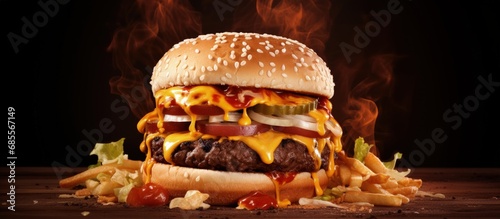 Yummy burger with cheese an...