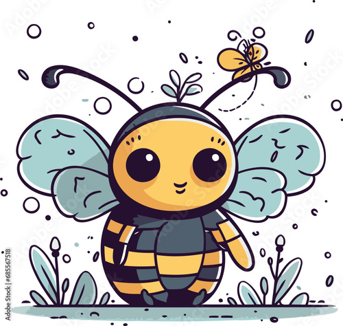 Cute cartoon bee on white background vector illustration for children