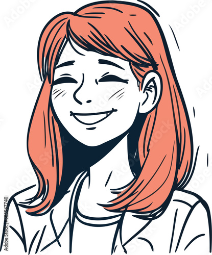 Smiling young woman with red hair vector illustration in sketch style