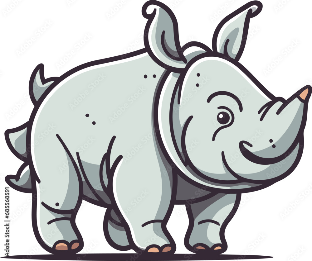 Cute cartoon rhinoceros vector illustration on white background