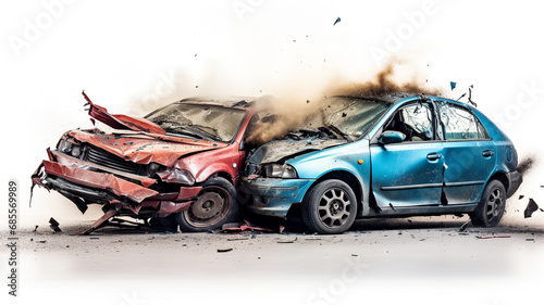 two cars accident on isolated white background