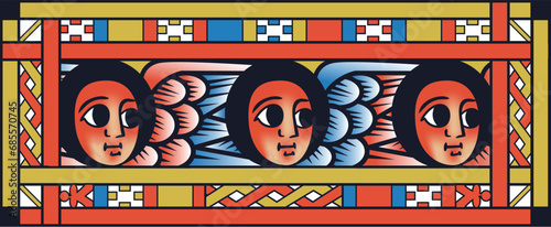 Ethiopian ortodox church Colourful Angels face and wing Pattern. Ethiopian ancient christian arts. illustration. high quality vector.