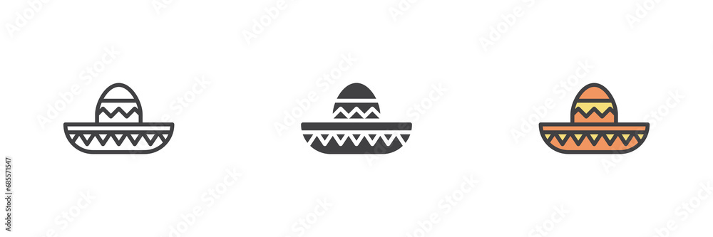 Fototapeta premium Mexican hat different style icon set