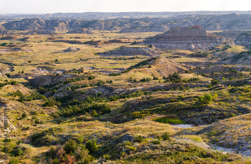 An Overlook of the Badlands at Theodore Roosevelt National Park in North Dakota An Overlook of the Badlands at Theodore Roosevelt National Park in North Dakota