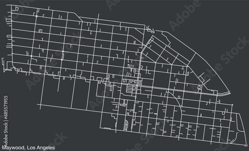 Detailed hand-drawn navigational urban street roads map of the CITY OF MAYWOOD of the American LOS ANGELES CITY COUNCIL, UNITED STATES with vivid road lines and name tag on solid background photo