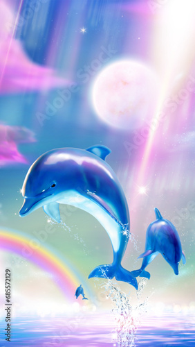 3D dreamy dolphins wallpaper