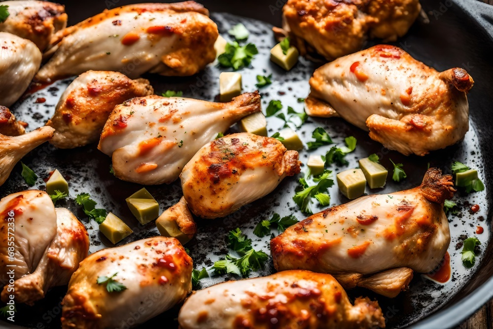 chicken pieces rise on the dish-