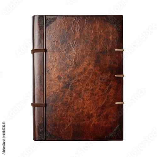 Brown Leather Book Cover Isolated on Transparent or White Background, PNG photo