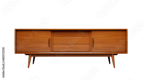 mid century modern teak credenza Interior design concept furniture for living isolated on clear png background and transparent background, AI generative. photo