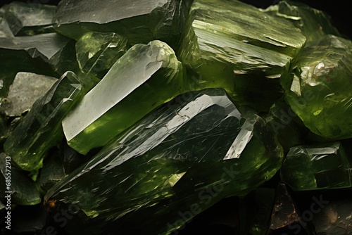 Olivine rock background. Its vibrant green crystals, born from volcanic processes, add a touch of natural elegance to the planet's rocky canvas. photo