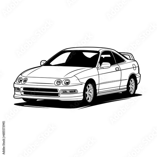 Black And White Car Vector Illustration For Conceptual Design. Good for poster  sticker  t shirt print  banner. Separated layers  easy to edit in your vector supported software.
