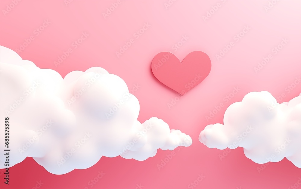 Beautiful Illustration of Pink heart in the clouds