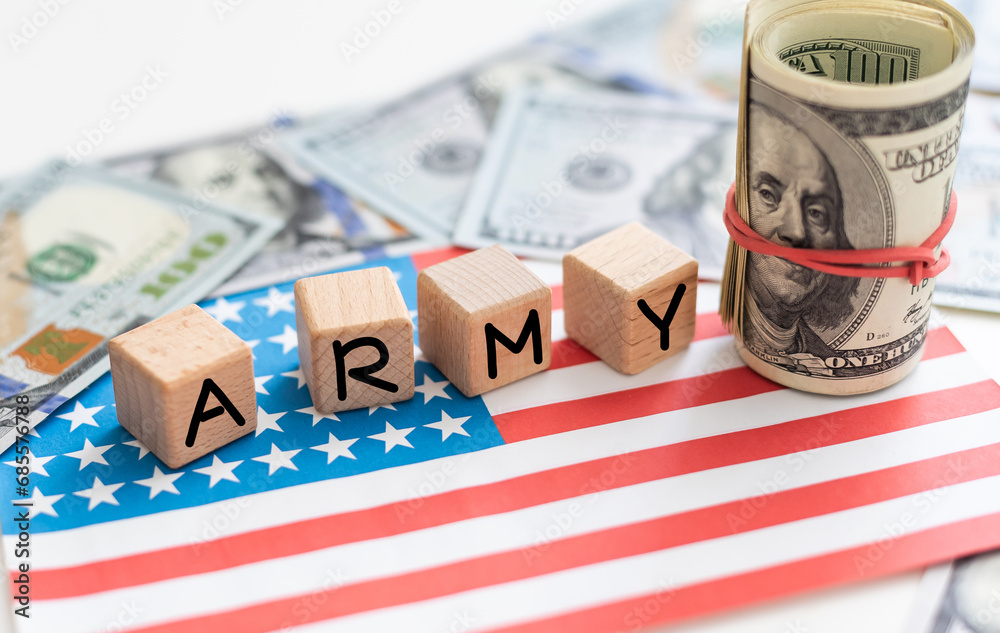 Obraz premium Rolls of money dollars on USA American flag. Finance, payment, trade, financial transactions concepts