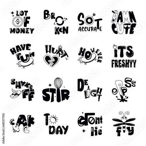 Pack of Typography Glyph Stickers