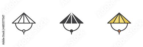 Chinese conical hat different style icon set