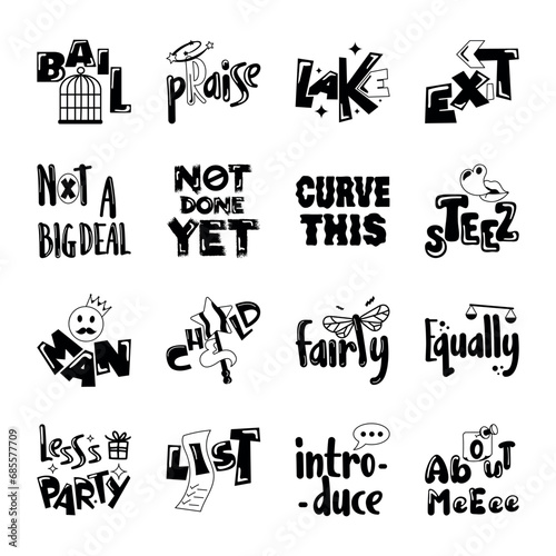 Obraz na plátně Trendy Set of Lettering Style Glyph Stickers