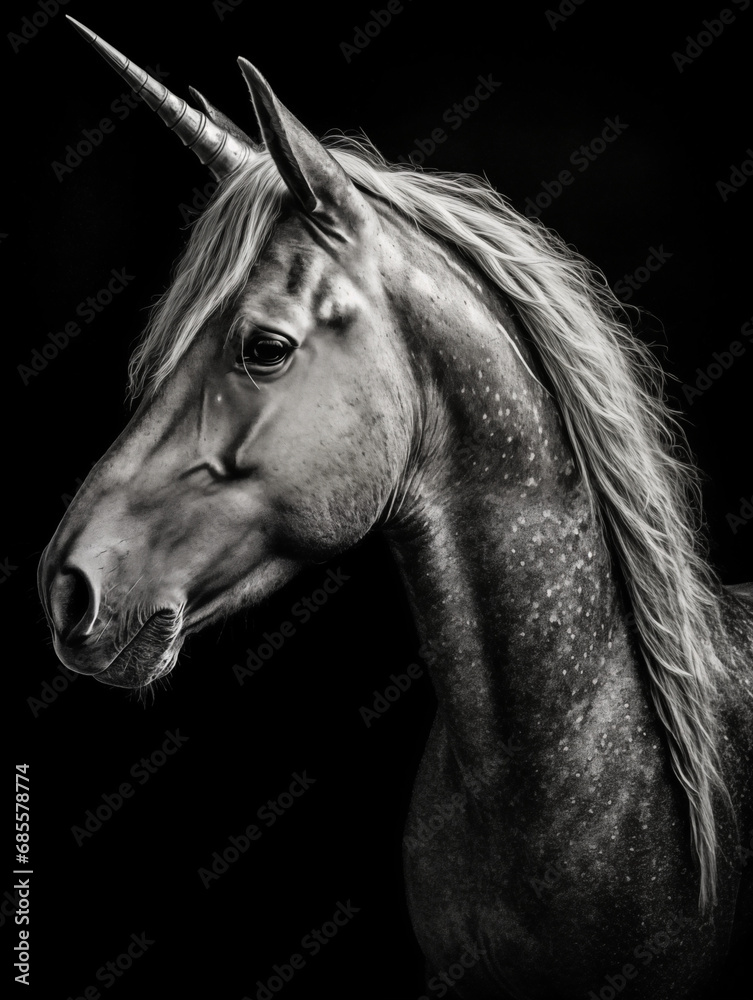 Obraz premium Black and white portrait of a unicorn