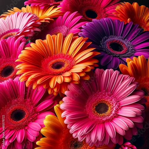 colorful gerber daisies pink purple yellow orange bouquet up close