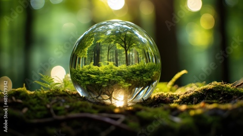 Forest Reflection in Crystal Ball on Mossy Ground