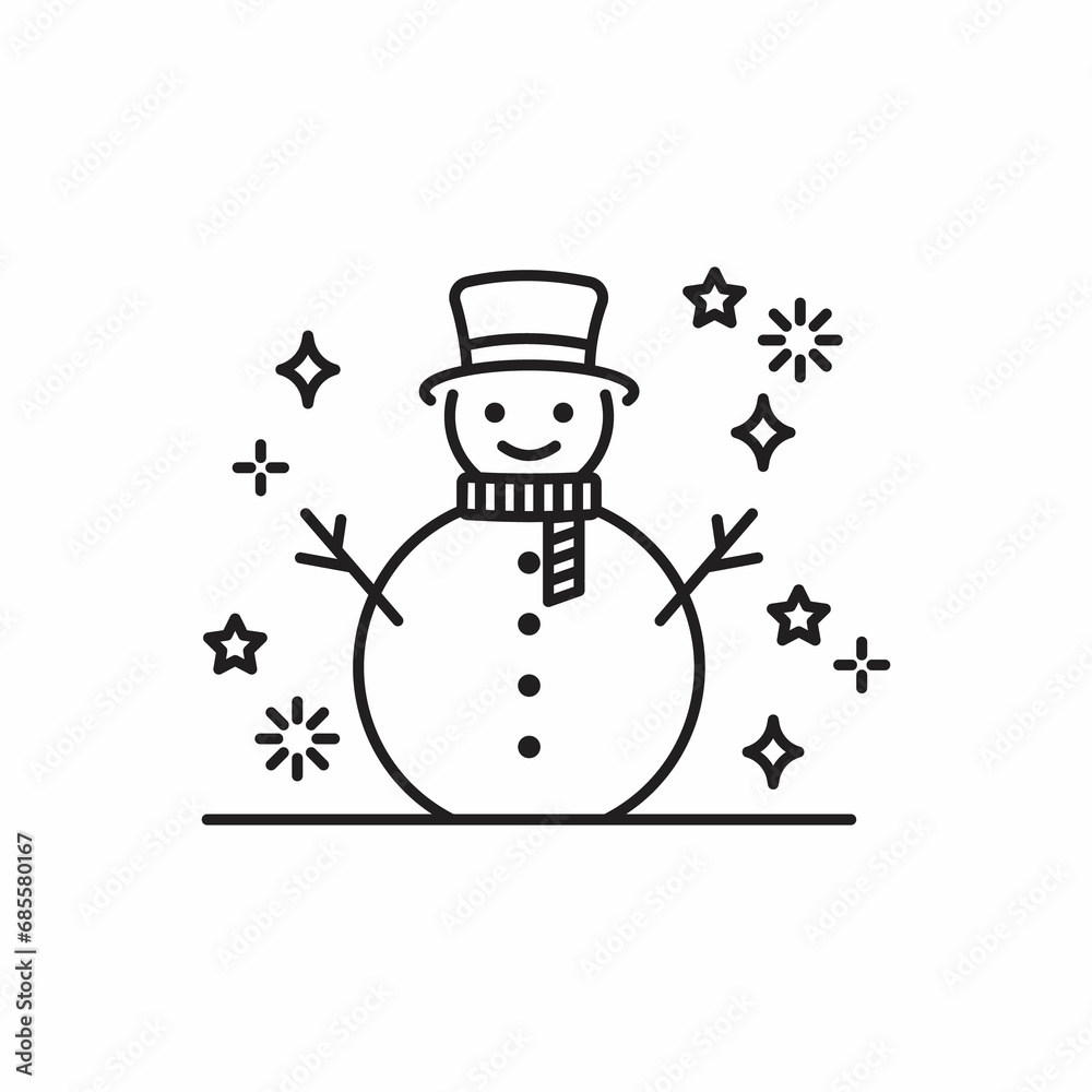 Snowman snow man hat smile carrot nose xmas christmas frost outline thin line Snowman snow man hat smile carrot nose xmas christmas frost outline thin line