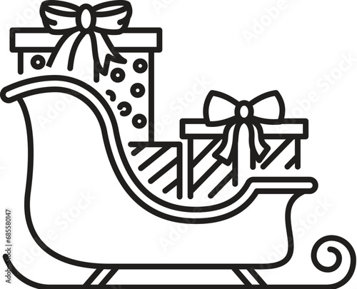 Drawing of Santa sleigh with lines on a light background. icon editable stroke, sign, symbol outline line