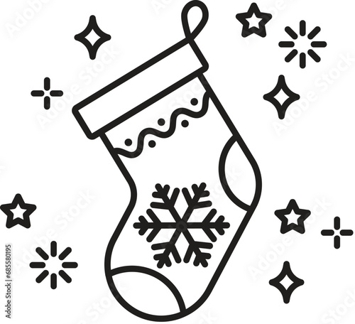 Merry Christmas and Happy New Year concept.Christmas stocking line and solid icon