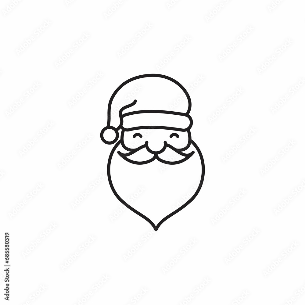 santa claus face beard moustache happy xmas christmas new year outline thin line