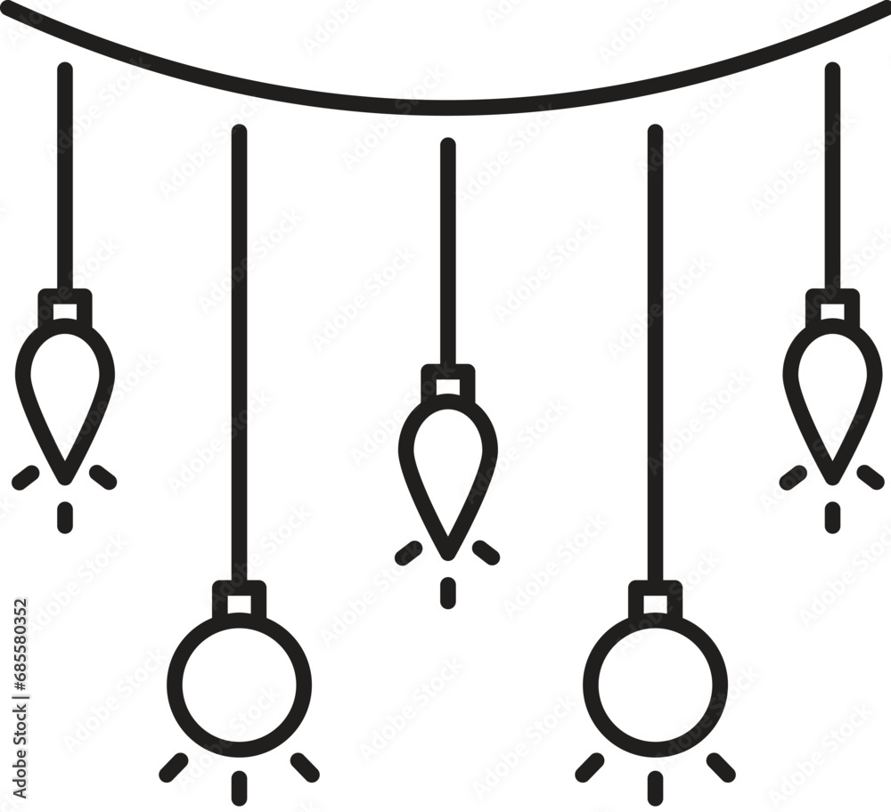 Christmas lights thin line icon, christmas and new year, festive light sign Christmas lights thin line icon, christmas and new year, festive light sign