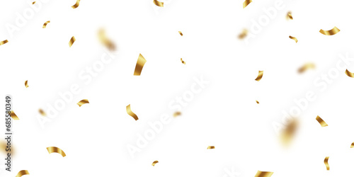 Golden confetti and zigzag ribbon falling from above streamer, tinsel vector