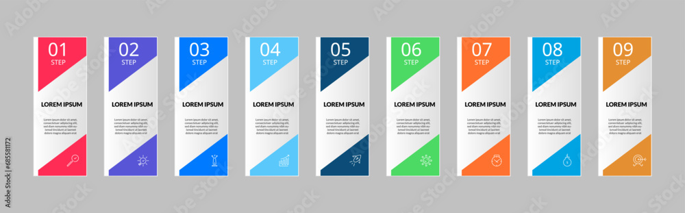 Vector Infographic design business template with icons and 9 options or steps.
