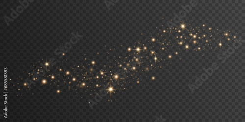 Light effect of dynamic golden magical dust isolated on dark transparent background. Christmas stardust. Vector illustration.