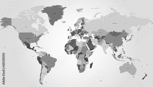 World map. Silhouette map. Color modern vector map. 