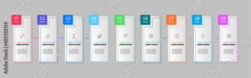 Vector Infographic design business template with icons and 9 options or steps.