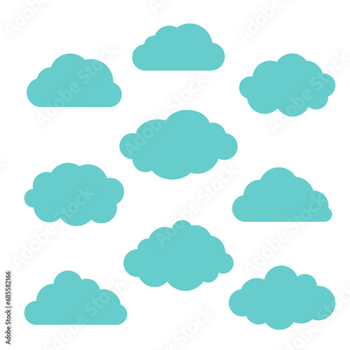 Vector set of nine different blue clouds on white background eps. Sky clouds vector silhouette. cloud icon set.