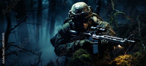 Night Military Operations - Soldiers in Low-Light, Night Vision Technology, Tactical Gear, Military Force