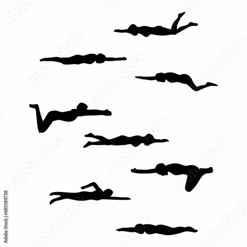 silhouette of a sequence of swimming steps