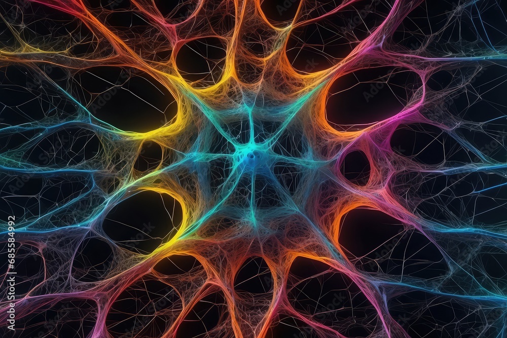 Fototapeta premium Intricate web of neural networks in neon colors