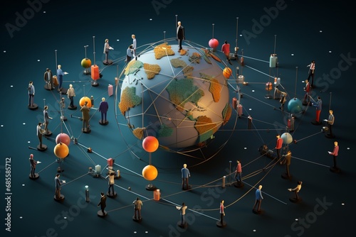 An interconnected web of diverse IT professionals collaborating on a shared project, with each individual contributing their unique expertise, surrounded. 3D Illustration photo