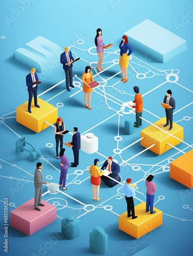 An interconnected web of diverse IT professionals collaborating on a shared project, with each individual contributing their unique expertise, surrounded. 3D Illustration