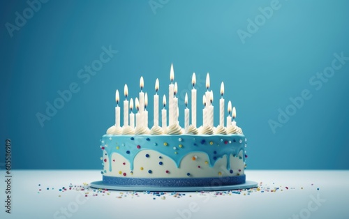 Celebration birthday cake with colorful sprinkles and colorful birthday candles